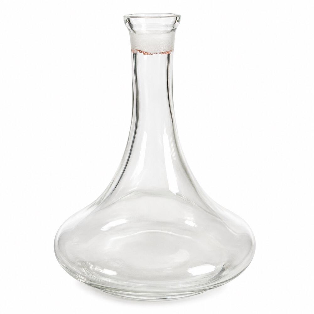 Vintage Clear Glass Decanter Carafe Round Flat Body Long Neck Bottle Vase 9 Inch